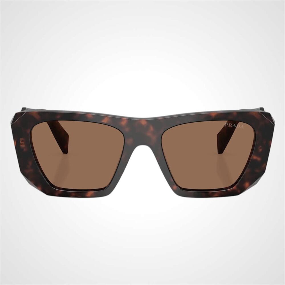 New PRADA Sunglasses Brown Root Tortoise Silver Symbole Logo Square Oversized - Picture 2 of 5